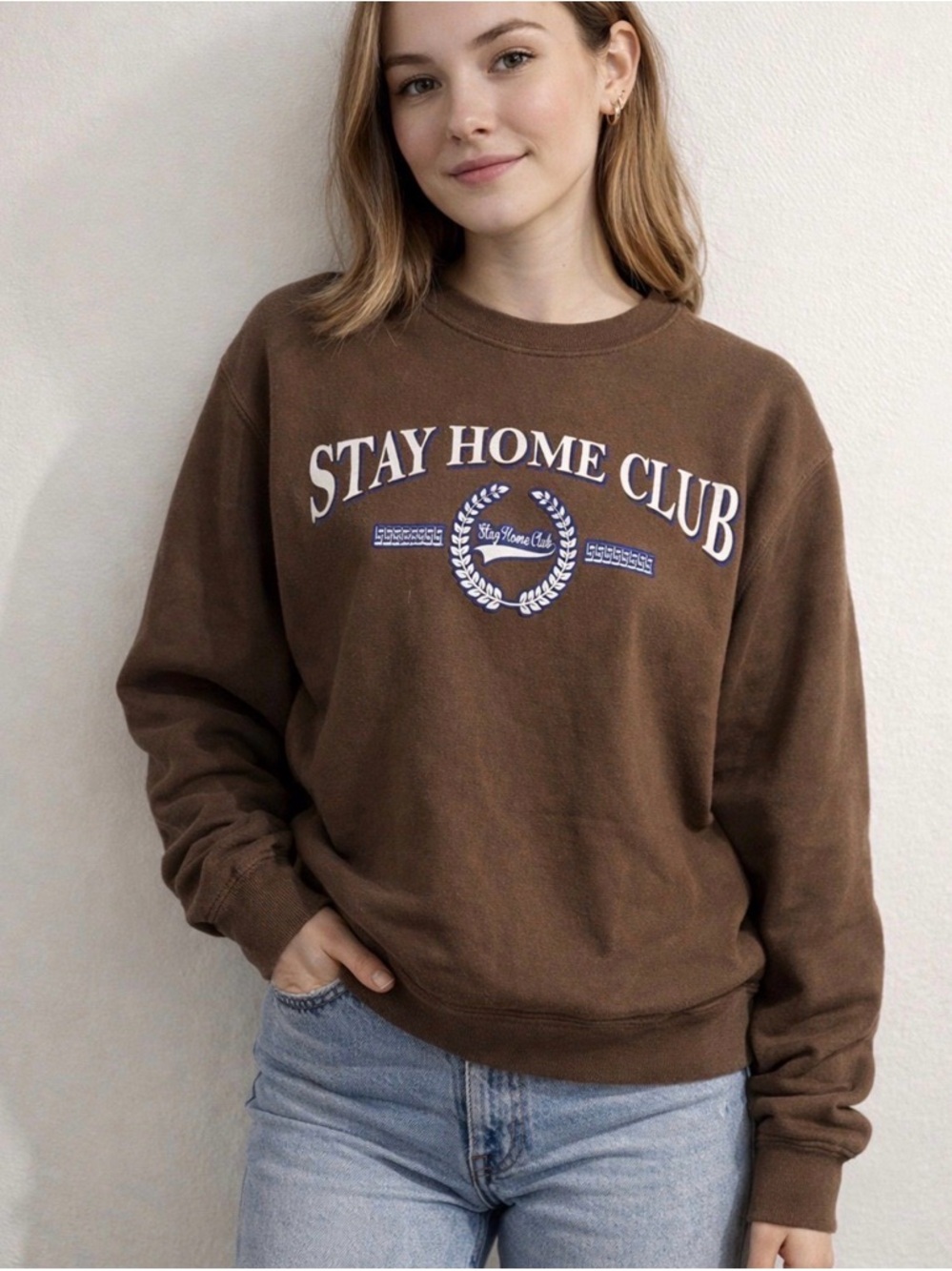 Brown "Stay Home Club" Graphic Sweatshirt
